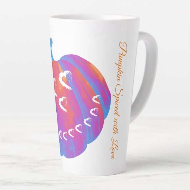 Psychedelic Pumpkin Hearts Latte Mug (Right Angle)