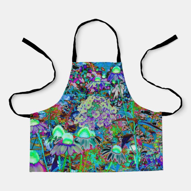 Psychedelic Purple and Lime Green Garden Flowers Apron (Front)