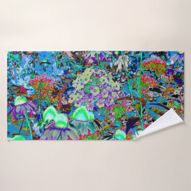 Psychedelic Purple and Lime Green Garden Flowers Bath Towel (Bath Towel)