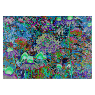 Psychedelic Purple and Lime Green Garden Flowers Cutting Board