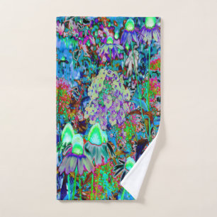 Psychedelic Purple and Lime Green Garden Flowers Hand Towel
