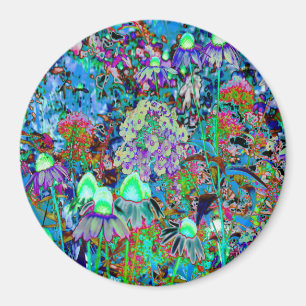 Psychedelic Purple and Lime Green Garden Flowers Magnet