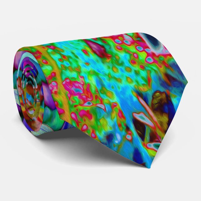 Psychedelic Purple and Lime Green Garden Flowers Tie (Rolled)