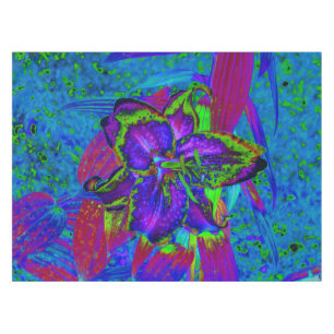 Psychedelic Purple and Lime Green Lily Flower Tablecloth