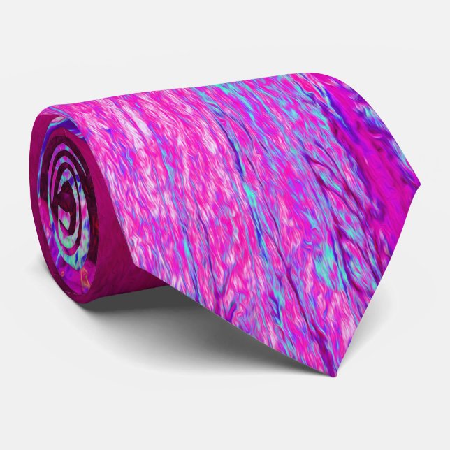 Psychedelic Purple and Magenta Hibiscus Flower Tie (Rolled)
