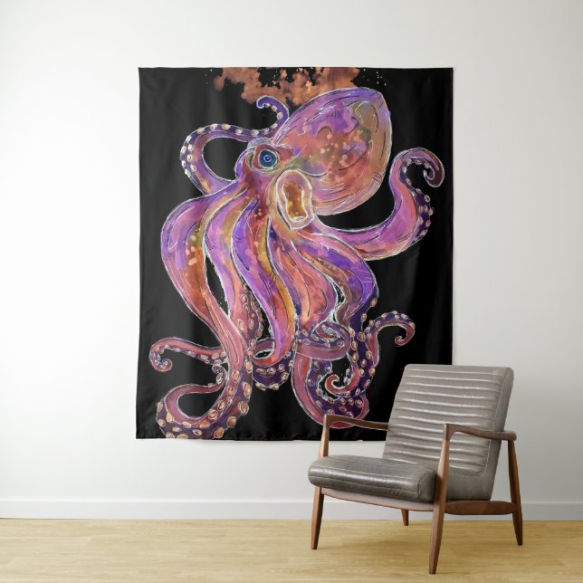 Psychedelic Purple Deep Sea Kraken Tapestry (In Situ)
