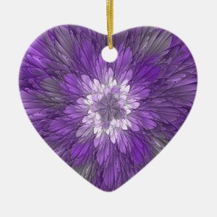 Psychedelic Purple Flower Abstract Fractal Art Ceramic Ornament