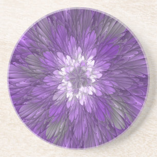 Psychedelic Purple Flower Abstract Fractal Art Coaster