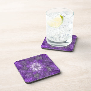 Psychedelic Purple Flower Abstract Fractal Art Coaster