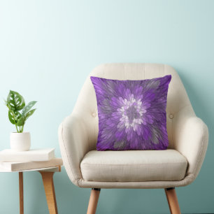 Psychedelic Purple Flower Abstract Fractal Art Cushion