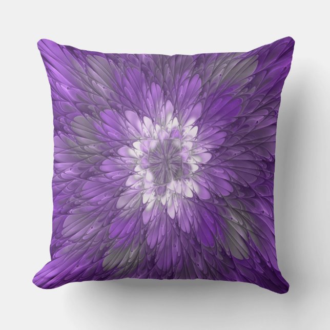 Psychedelic Purple Flower Abstract Fractal Art Cushion (Front)