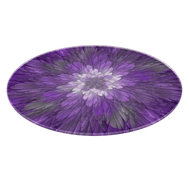 Psychedelic Purple Flower Abstract Fractal Art Cutting Board (Corner)