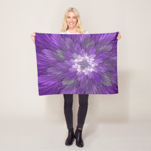 Psychedelic Purple Flower Abstract Fractal Art Fleece Blanket