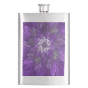 Psychedelic Purple Flower Abstract Fractal Art Hip Flask