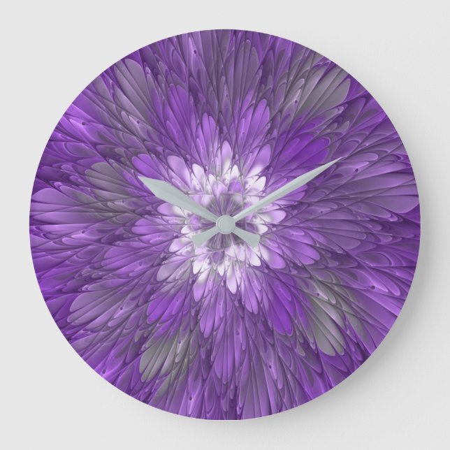 Psychedelic Purple Flower Abstract Fractal Art Large Clock (Front)