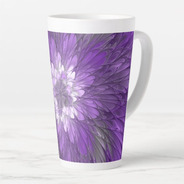 Psychedelic Purple Flower Abstract Fractal Art Latte Mug (Right Angle)