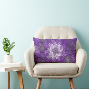 Psychedelic Purple Flower Abstract Fractal Art Lumbar Cushion
