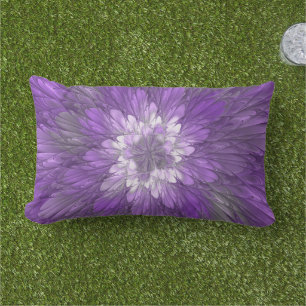 Psychedelic Purple Flower Abstract Fractal Art Lumbar Cushion