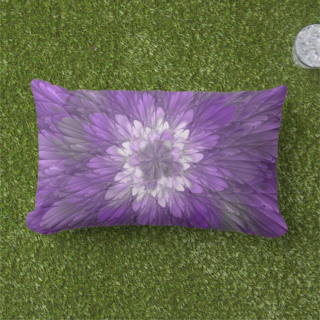Psychedelic Purple Flower Abstract Fractal Art Lumbar Cushion (Grass)