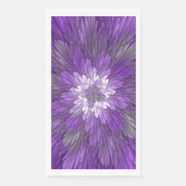 Psychedelic Purple Flower Abstract Fractal Art Napkin (Front)