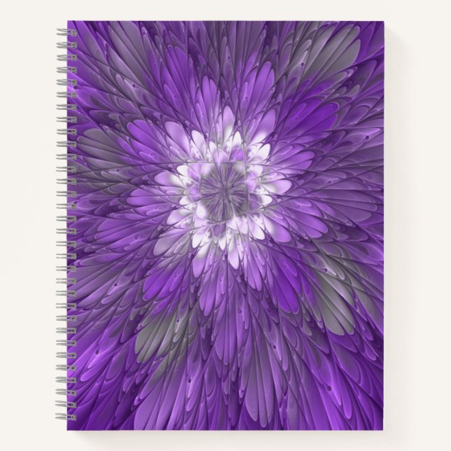 Psychedelic Purple Flower Abstract Fractal Art Notebook (Front)