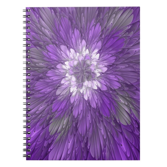 Psychedelic Purple Flower Abstract Fractal Art Notebook (Front)