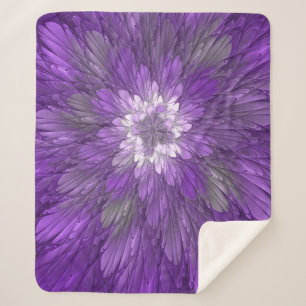 Psychedelic Purple Flower Abstract Fractal Art Sherpa Blanket