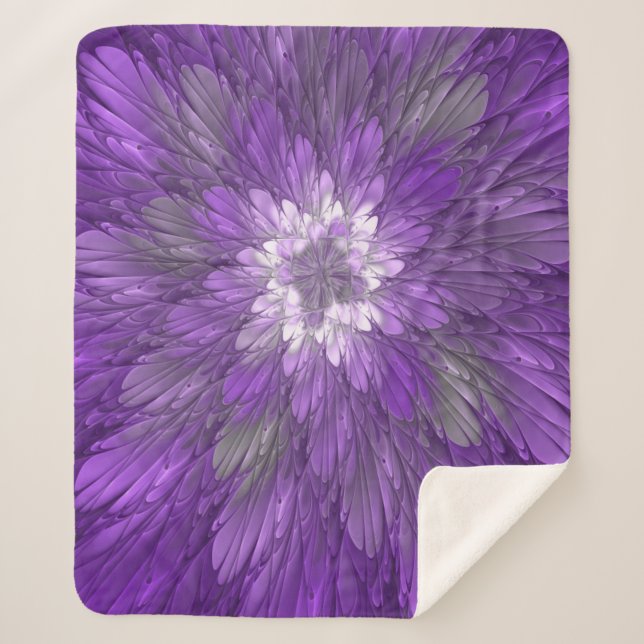 Psychedelic Purple Flower Abstract Fractal Art Sherpa Blanket (Front)