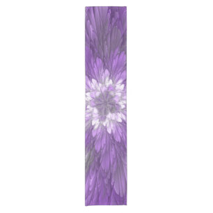 Psychedelic Purple Flower Abstract Fractal Art Short Table Runner