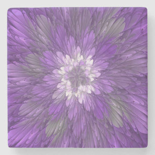 Psychedelic Purple Flower Abstract Fractal Art Stone Coaster
