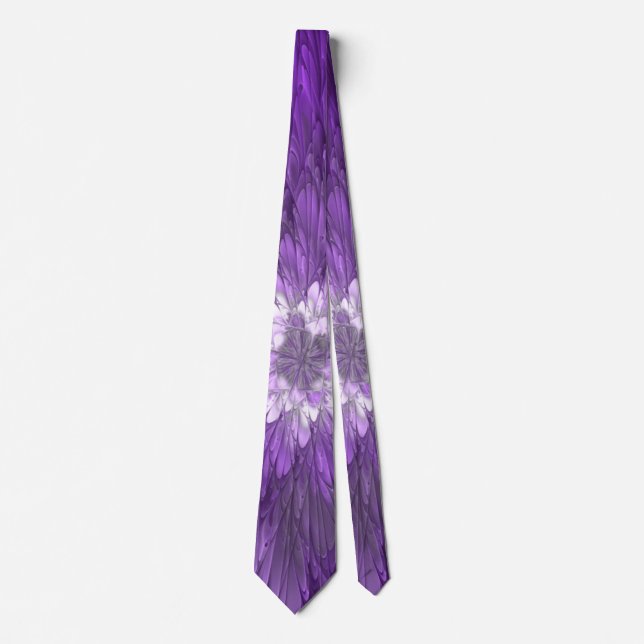 Psychedelic Purple Flower Abstract Fractal Art Tie (Front)