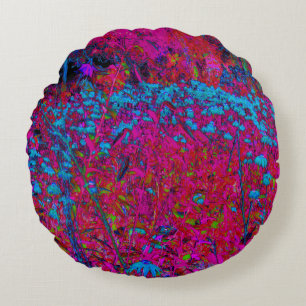 Psychedelic Purple Lily Flower Magenta Garden Round Cushion