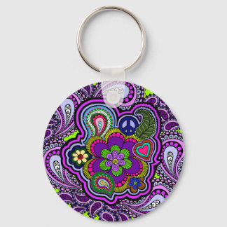 Psychedelic Purple Paisley Key Ring
