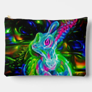 Psychedelic Rabbit Dragon in Neon Fantasy Accessory Pouch