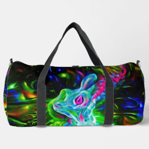 Psychedelic Rabbit Dragon in Neon Fantasy Duffle Bag