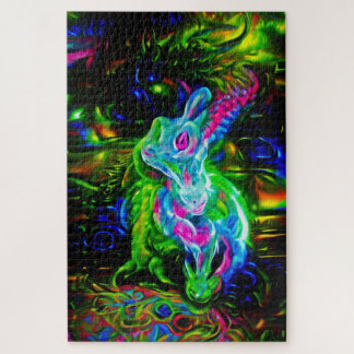 Psychedelic Rabbit Dragon in Neon Fantasy Jigsaw Puzzle