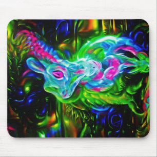 Psychedelic Rabbit Dragon in Neon Fantasy Mouse Pad