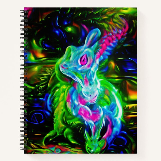 Psychedelic Rabbit Dragon in Neon Fantasy Notebook (Front)