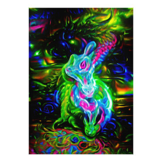 Psychedelic Rabbit Dragon in Neon Fantasy Photo Print