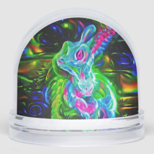 Psychedelic Rabbit Dragon in Neon Fantasy Snowglobe