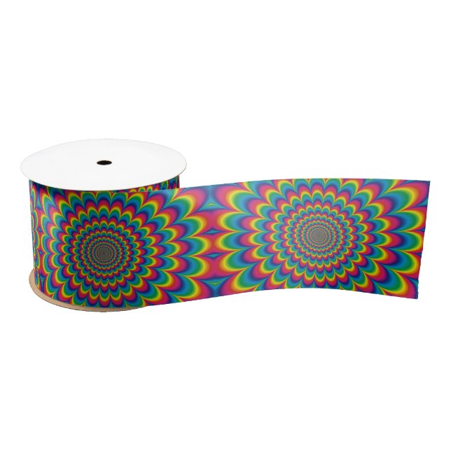 Psychedelic rainbow abstract design satin ribbon (Spool)