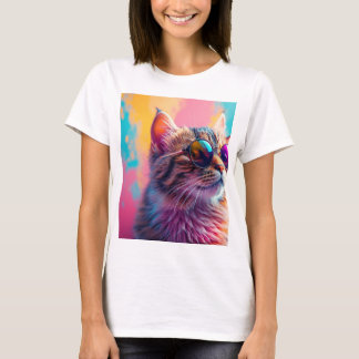 "Psychedelic Rainbow Cat with Sunglasses - Cool Di T-Shirt
