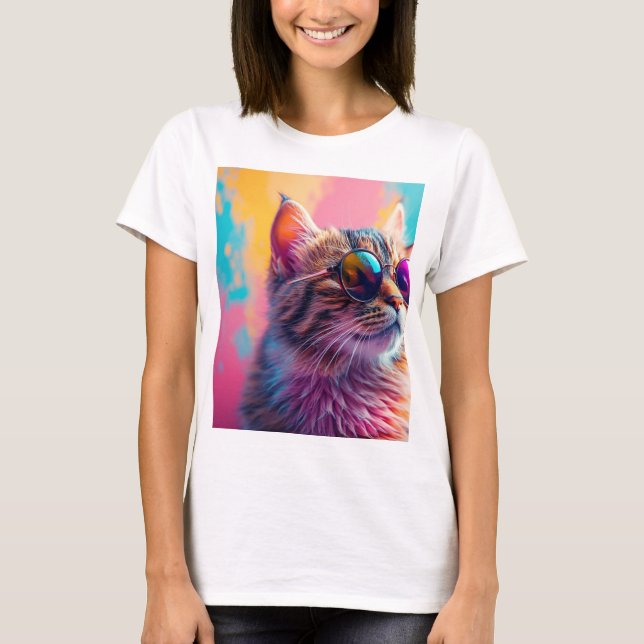 "Psychedelic Rainbow Cat with Sunglasses - Cool Di T-Shirt (Front)