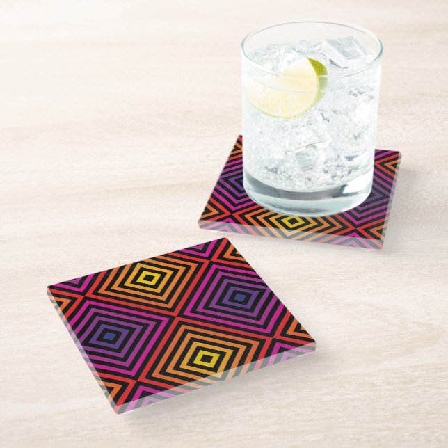 Psychedelic Rainbow Chevron Pattern Glass Coaster (Angled)