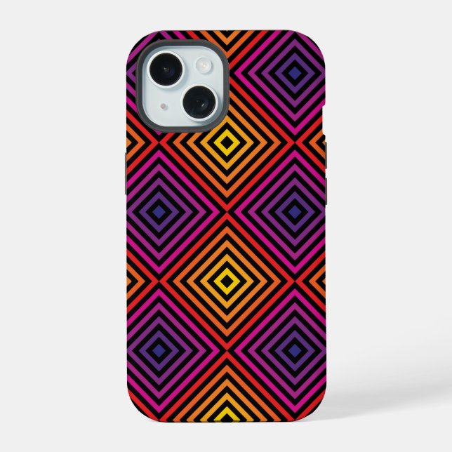 Psychedelic Rainbow Chevron Pattern iPhone 15 Case (Back)