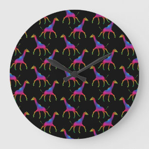 Psychedelic Rainbow Coloured Giraffe Large Clock