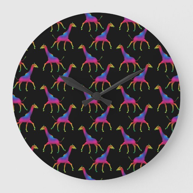 Psychedelic Rainbow Coloured Giraffe Large Clock (Front)