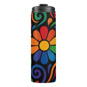 Psychedelic Rainbow Floral Pattern Thermal Tumbler