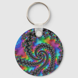 Psychedelic Rainbow Fractal Key Ring