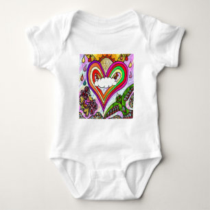 Psychedelic Rainbow Heart Art Print Baby Bodysuit